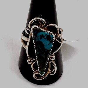 Turquoise Southwestern Navajo Ring Size 10 Marked Sterling Silver and CT